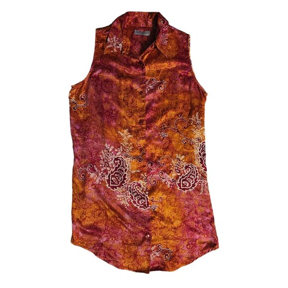 Medium Valerie Stevens Intimates Sleeveless Button-Up Nightgown Orange Pink Flor - Picture 1 of 9